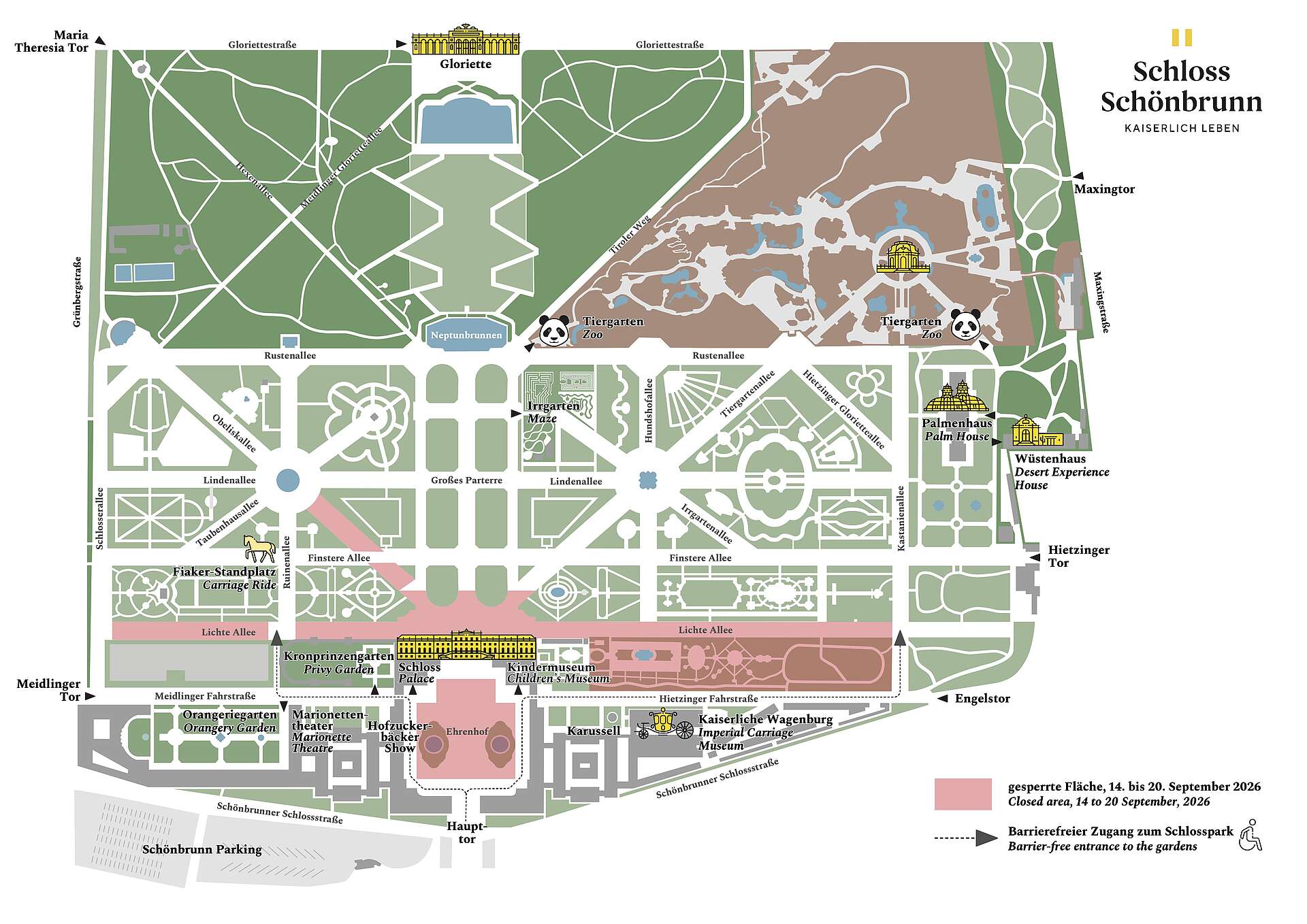 Zugangsplan zu Schloss und Park